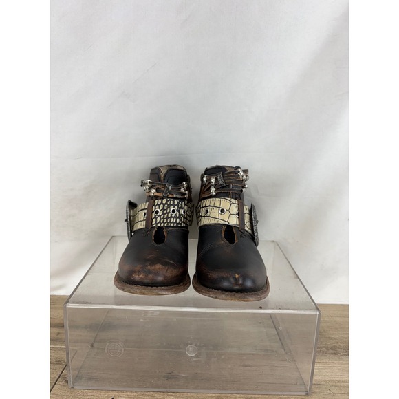 Old Gringo Women Brown Distressed Leather Studded Buckle Ankle Boots 4615 - Picture 5 of 10